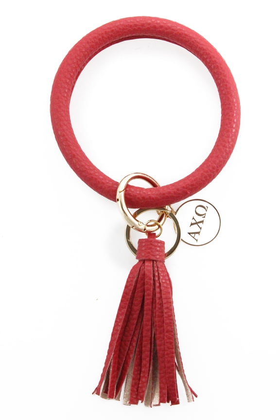 Alpha Chi Omega Bangle Keychain with Tassel and Engraved Disc - Red