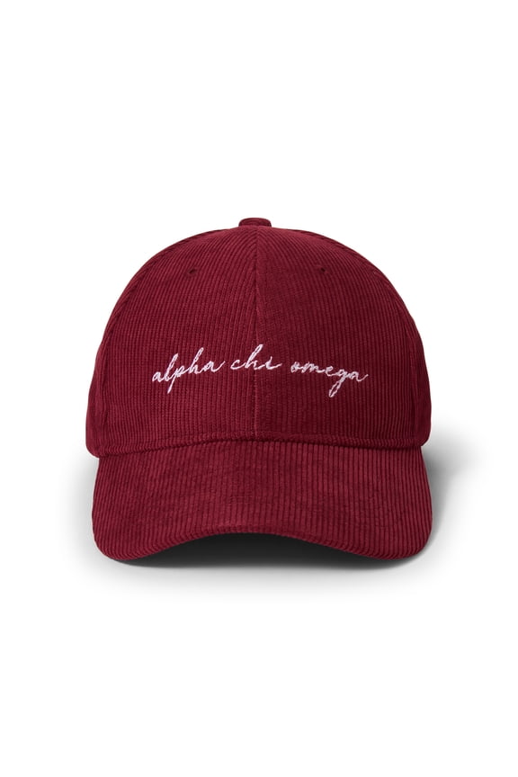Alpha Chi Omega Baseball Hat - Women's Corduroy Cap with Embroidered Sorority Name