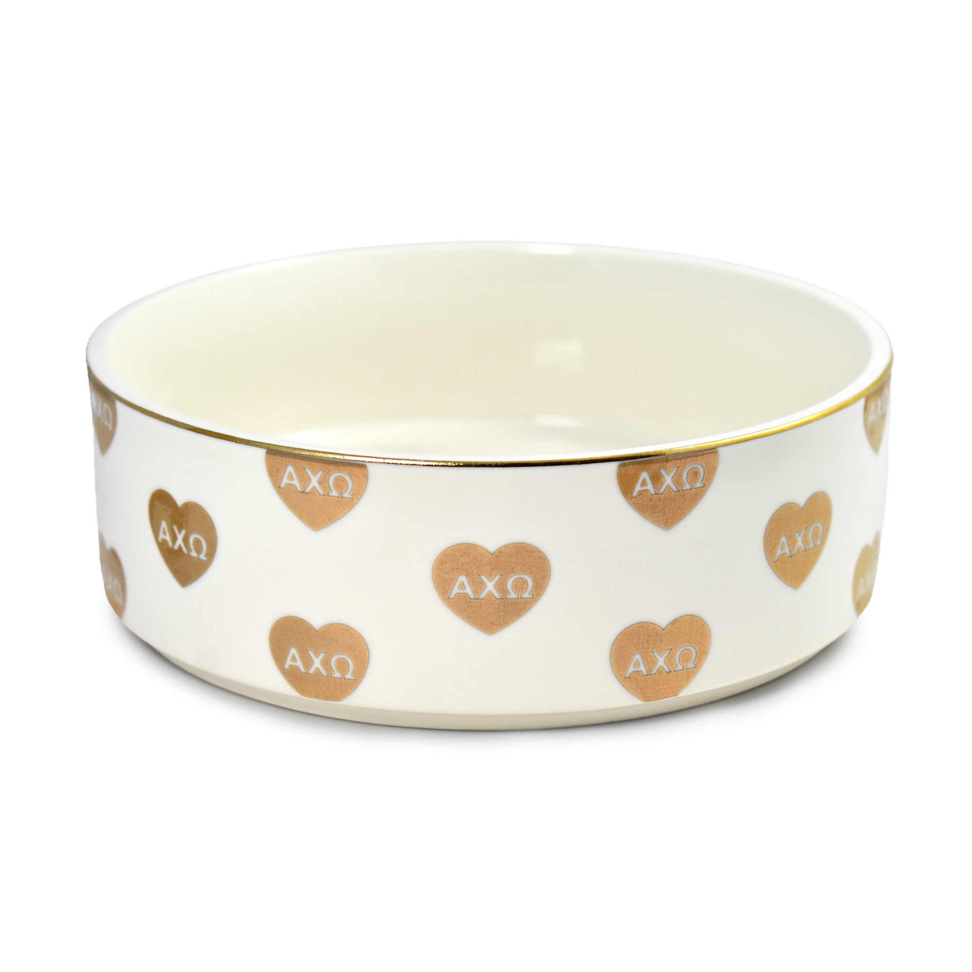 Sorority Shop Alpha Chi Omega Pet Bowl, 6" Ceramic Bowl for Dogs and Cats, Heart Design with Sorority Greek Letters, Use for Food or Water