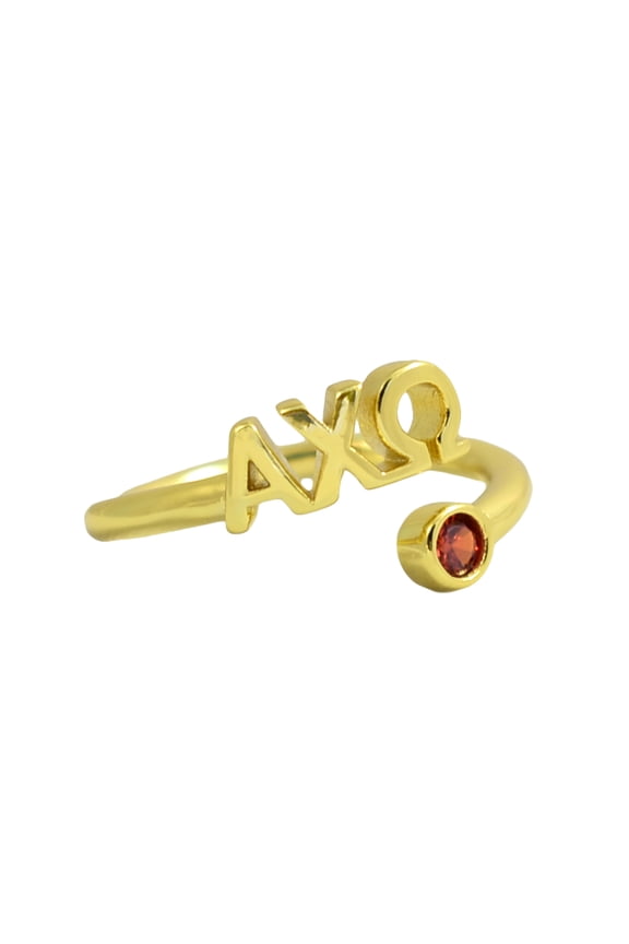 Alpha Chi Omega Ring, Wraparound Ring with 18k PVD Gold Coating and Cubic Zirconia Garnet Stone