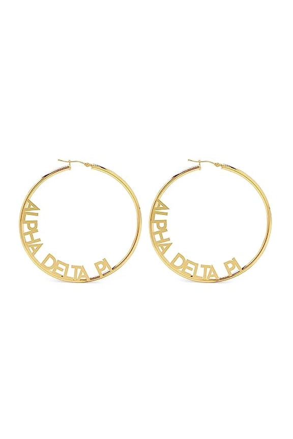 Sorority Shop Alpha Delta Pi- Hoop 18K Gold Plated Dainty Earrings for Women - Alpha Delta Pi Jewelry with Ideal 2" Diameter Hoops - Alpha Delta Pi Gifts
