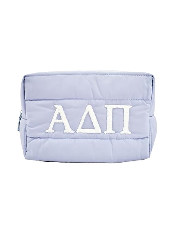Sorority Shop Alpha Delta Pi Makeup Bag - Puffer Style with Sorority Letters, Travel Cosmetic Bag with Zipper Closure, Perfect Alpha Delta Pi Sorority Gifts for Women