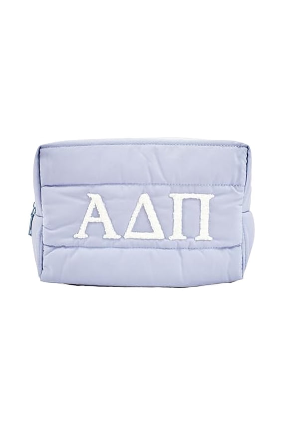 Sorority Shop Alpha Delta Pi Makeup Bag - Puffer Style with Sorority Letters, Travel Cosmetic Bag with Zipper Closure, Perfect Alpha Delta Pi Sorority Gifts for Women