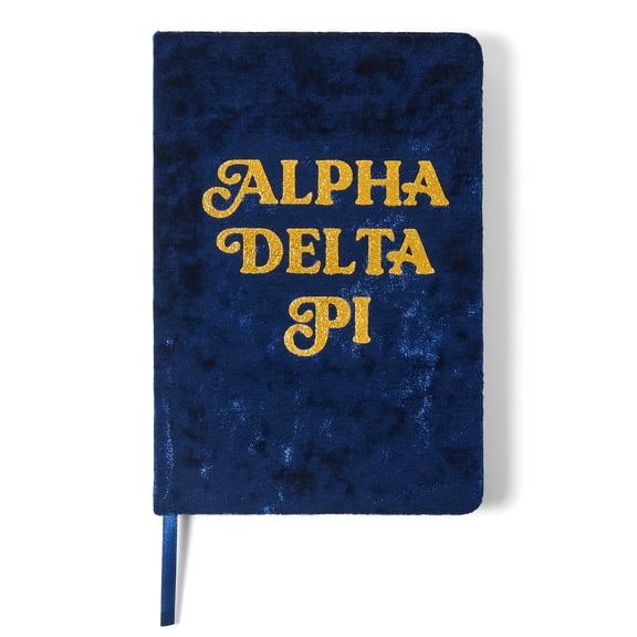 Sorority Shop Alpha Delta Pi Notebook - AEP Velvet Notebook, With Velvet Cover, Gold Foil Imprint, Satin Ribbon, 216 Lined Pages, Glued Binding - Sorority Journal