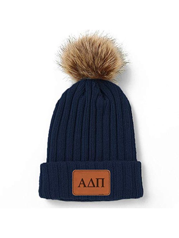 Sorority Shop Alpha Delta Pi Pom Pom Beanie Hat, with Sorority Name Patch Blue