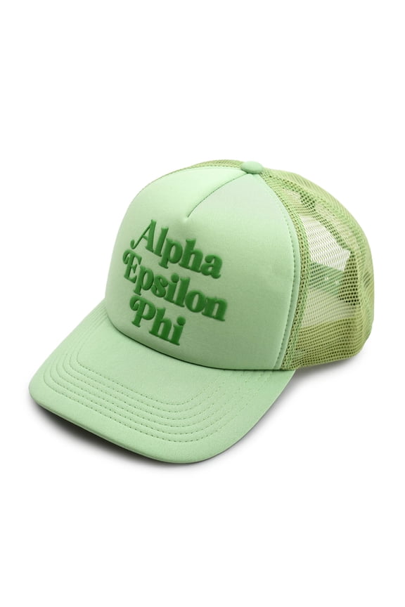 Alpha Epsilon Phi Baseball Cap - Mesh Trucker-Style Hat, Padded Front Panel and Snap Closure (Green)