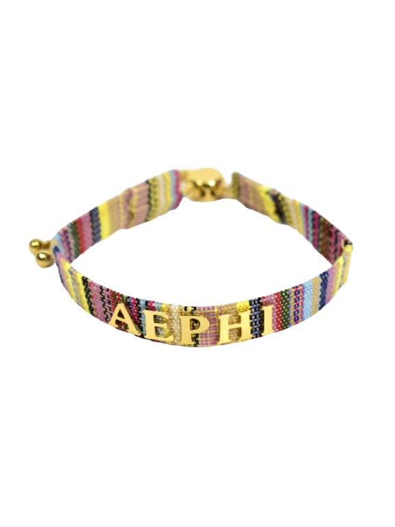 Alpha Epsilon Phi Bracelet Multi-Color Woven Bracelet with Gold-plated Sorority Nickname and Adjustable Clasp