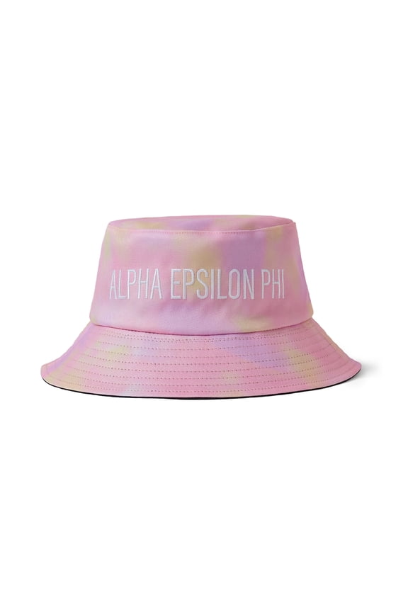 Alpha Epsilon Phi Bucket Hat - Pink Tie Dye Aesthetic with Embroidered Greek Sorority Name