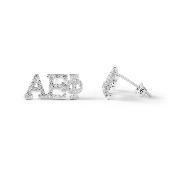 Sorority Shop Alpha Epsilon Phi Earrings  White Gold Plated Stud Earrings, Long-Lasting Sorority Gifts for Women