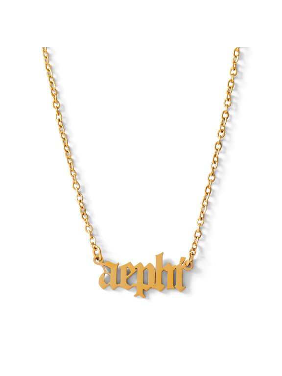 Alpha Epsilon Phi Necklace AEP Old English Font Design, 18K Gold Plated, Gifts for Women
