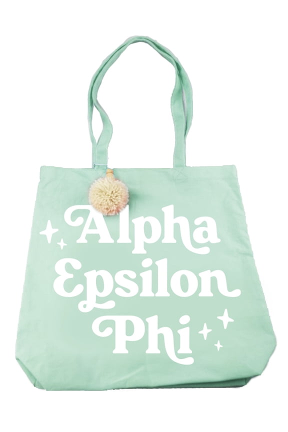 Alpha Epsilon Phi Retro Pom Pom Tote Bag