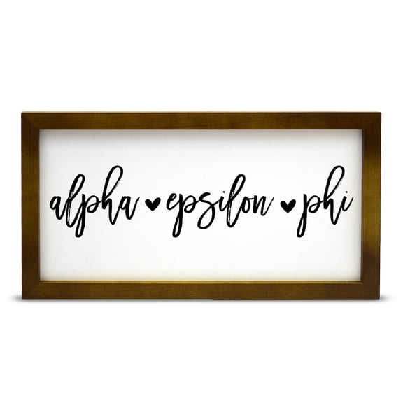 Sorority Shop Alpha Epsilon Phi Wall Art - 17" X 9" Rectangle Wood Framed Wall Decor, Wall Sign with Script Design