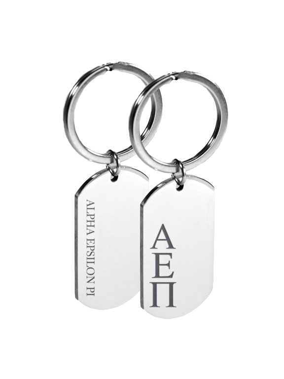 Alpha Epsilon Pi Fraternity Keychain - Stainless Steel Dog Tag Design with Engraved Greek Letters and Fraternity Name