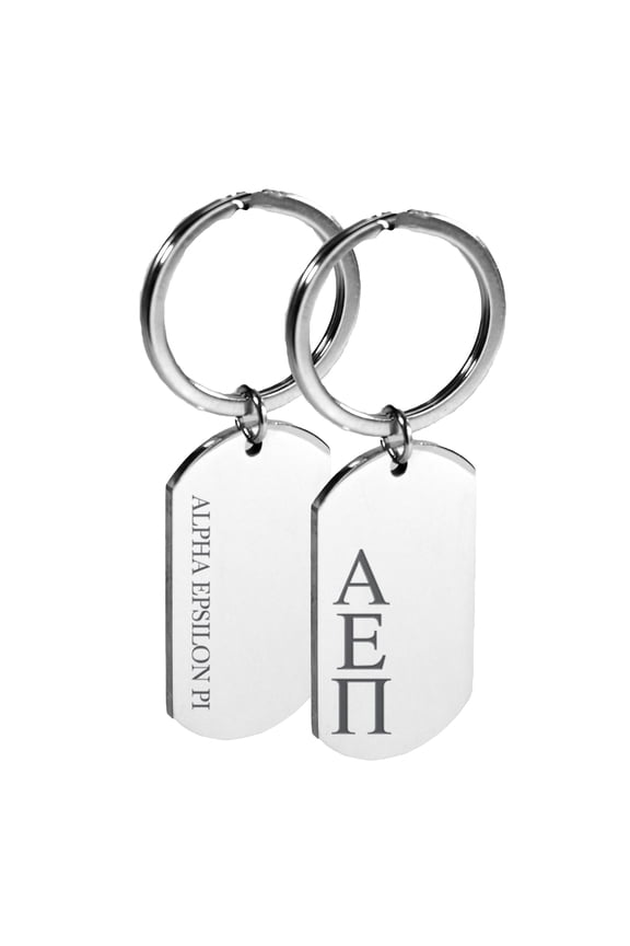 Alpha Epsilon Pi Fraternity Keychain - Stainless Steel Dog Tag Design with Engraved Greek Letters and Fraternity Name