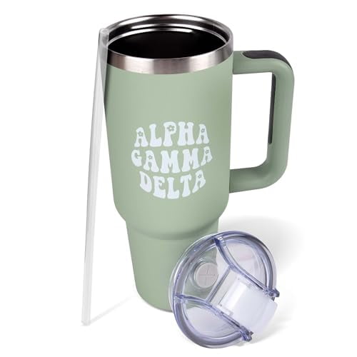 Sorority Shop Alpha Gamma Delta 40oz Tumbler with Handle - Best Friend Tumblers for Women - Cute Sorority Engraved Tumbler - Insulated Tumblers to Keep Your Drinks Cold or Hot for Hours