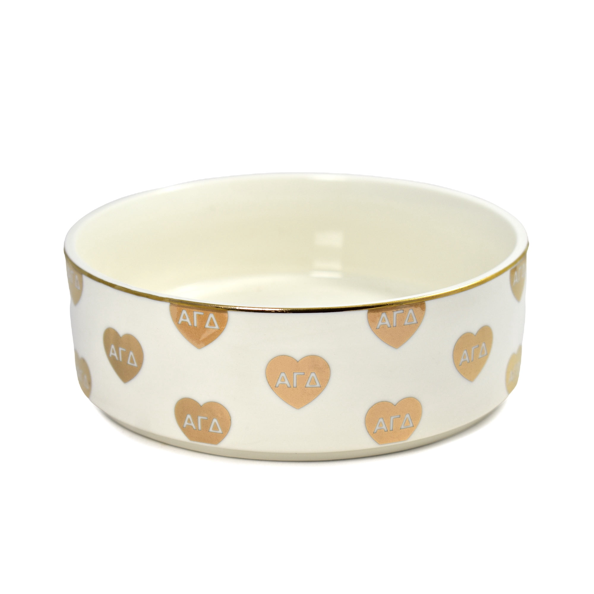 Sorority Shop Alpha Gamma Delta Pet Bowl, 6" Ceramic Bowl for Dogs and Cats, Heart Design with Sorority Greek Letters, Use for Food or Water