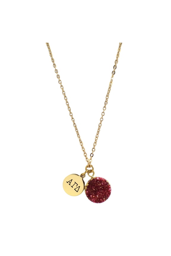 Alpha Gamma Delta Red Druzy Gemstone Necklace with Engraved Pendant  14K Gold-Dipped Jewelry  Sorority Gift, Charm Paraphernalia