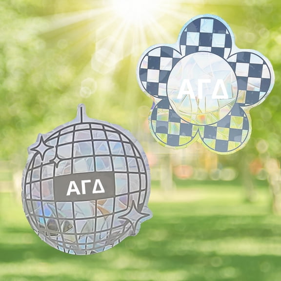 Sorority Shop Alpha Gamma Delta Suncatcher Decal Stickers - Set of 2: Flower and Disco Ball Designs, Officially Licensed Window Sticker