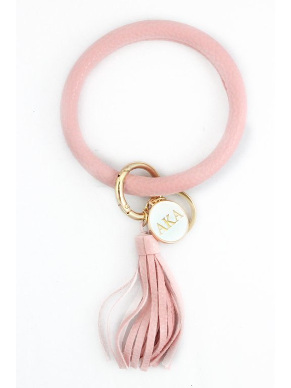 Alpha Kappa Alpha Bangle Keychain with Tassel and Engraved Disc - Pink
