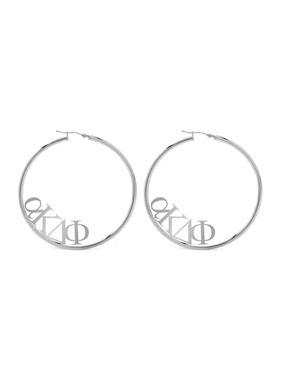 Sorority Shop Alpha Kappa Delta Phi- Hoop Silver-Plated Dainty Earrings for Women -Alpha Kappa Delta Phi Jewelry with Ideal 2" Diameter Hoops - Alpha Kappa Delta Phi Gifts