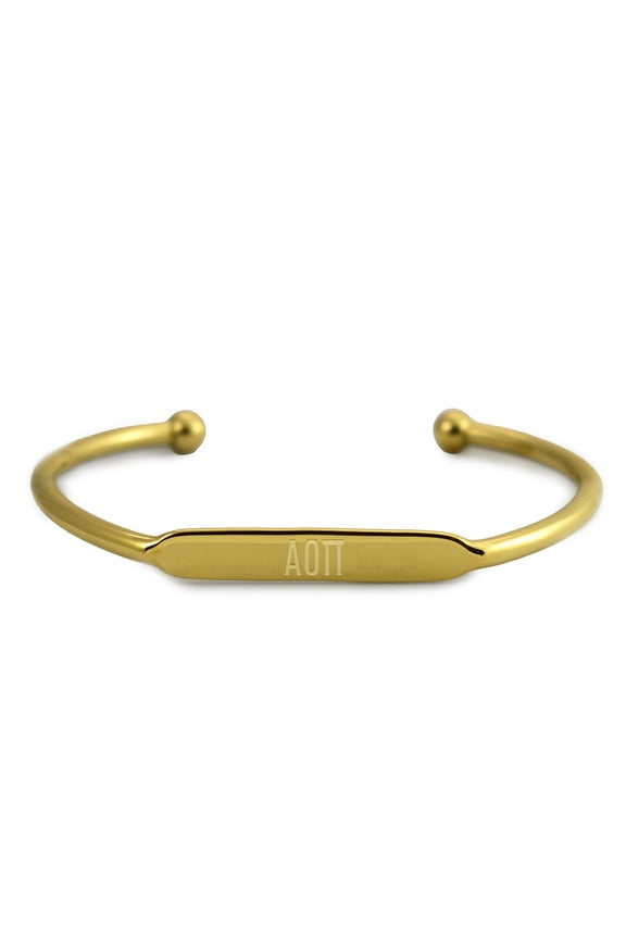 Alpha Omicron Pi Bracelet, 18k Gold-Plated Adjustable Cuff Bracelet with Greek Letters
