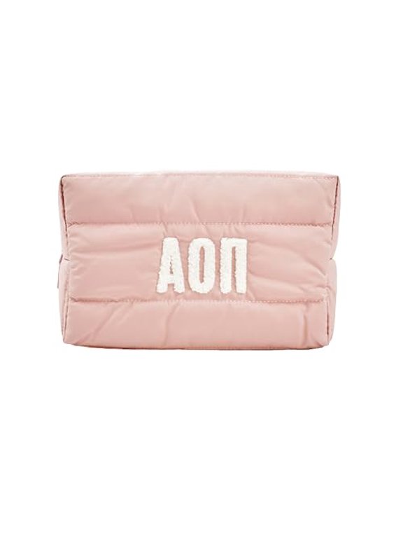 Sorority Shop Alpha Omicron Pi Makeup Bag - Puffer Style with Sorority Letters, Travel Cosmetic Bag with Zipper Closure, Perfect Alpha Omicron Pi Sorority Gifts for Women