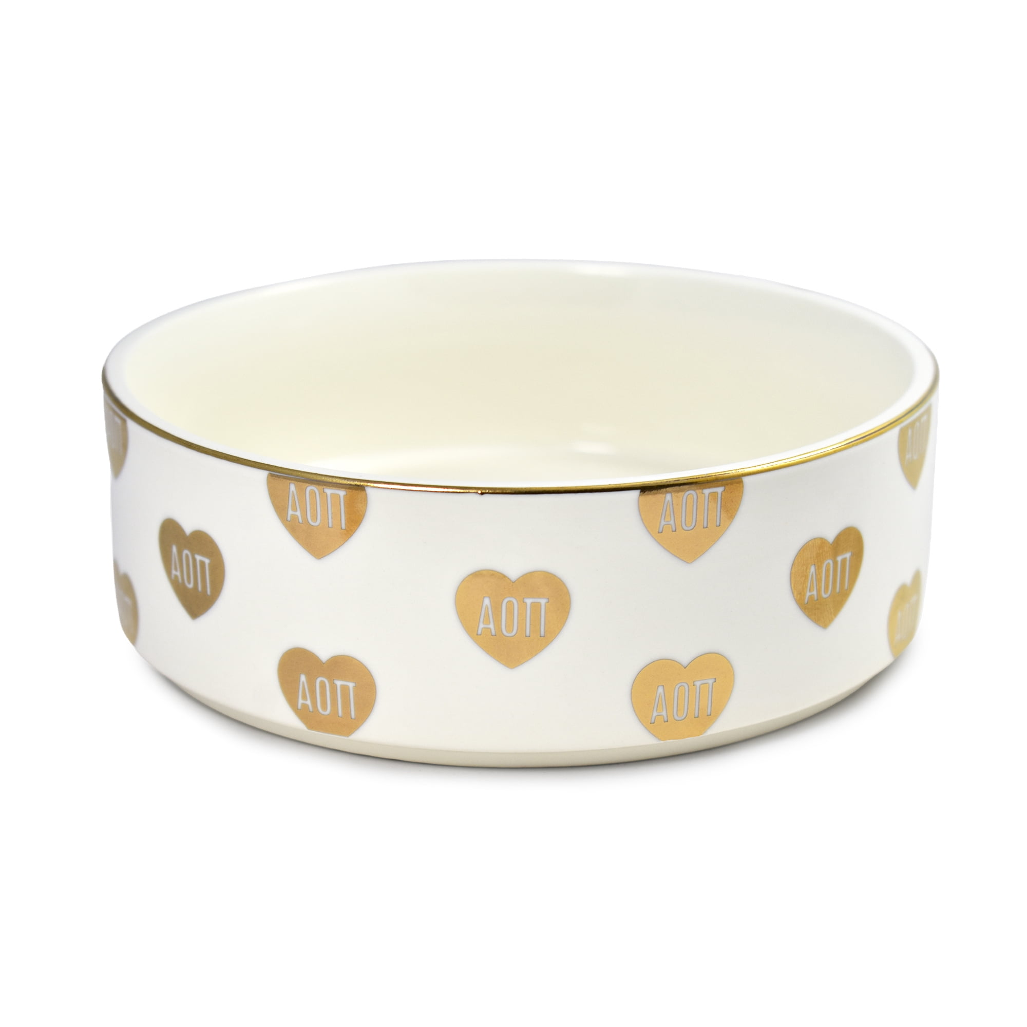 Sorority Shop Alpha Omicron Pi Pet Bowl, 6" Ceramic Bowl for Dogs and Cats, Heart Design with Sorority Greek Letters, Use for Food or Water