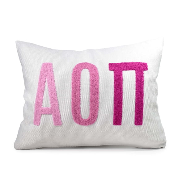 Sorority Shop Alpha Omicron Pi Pillow Embroidered Plush Greek Letters Design, 12" x 16" Lumbar Pillow, Decorative Sorority Gift