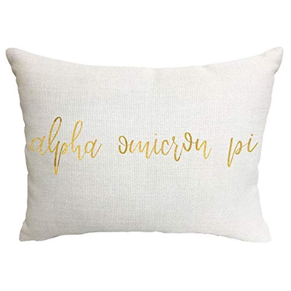 Sorority Shop Alpha Omicron Pi Pillow Gold Script Design, 12" x 16" Lumbar Pillow Sorority