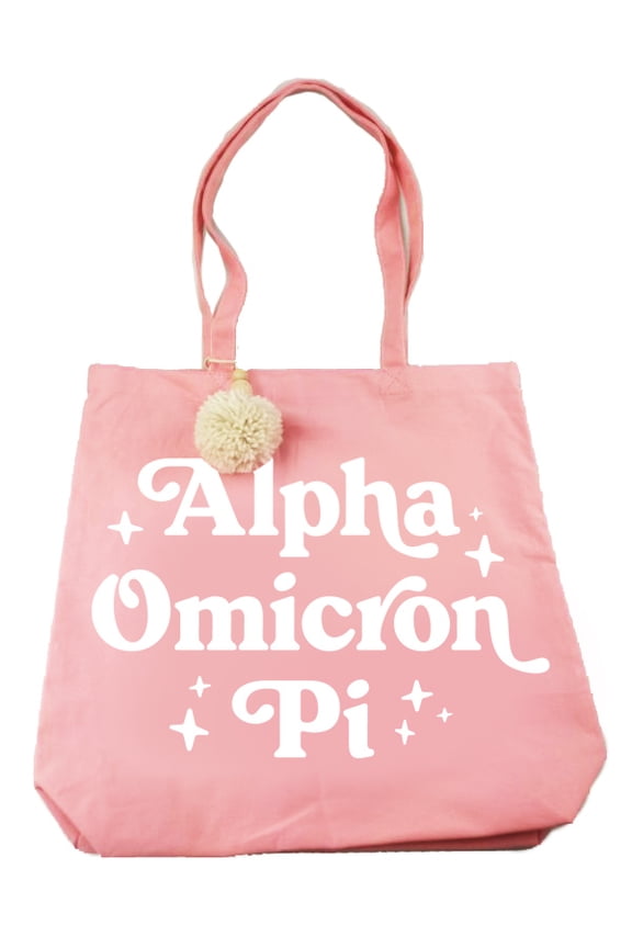 Alpha Omicron Pi Retro Pom Pom Tote Bag