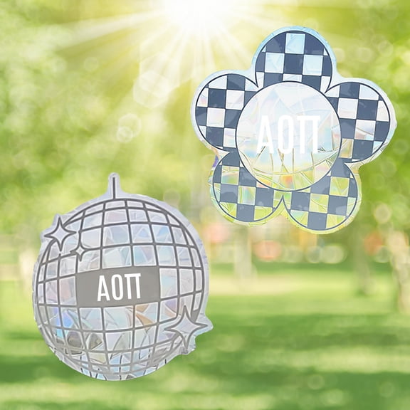 Sorority Shop Alpha Omicron Pi Suncatcher Decal Stickers - Set of 2: Flower and Disco Ball Designs, Officially Licensed Window Sticker