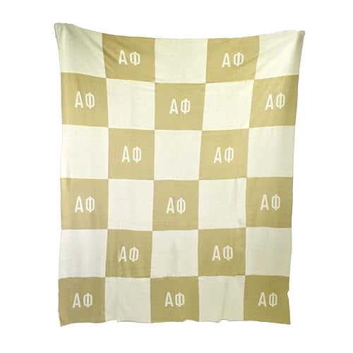 Sorority Shop Alpha Phi Acrylic Knit Blanket - Stylish Beige Checkered Blanket Perfect for Big Little Sorority Gifts - Soft, Cozy, and Comfortable Gift Blanket for Women - 50" X 62"