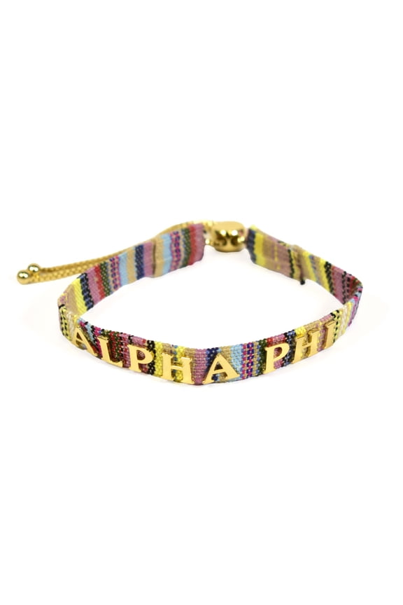 Alpha Phi Bracelet Multi-Color Woven Bracelet with Gold-plated Sorority Nickname and Adjustable Clasp