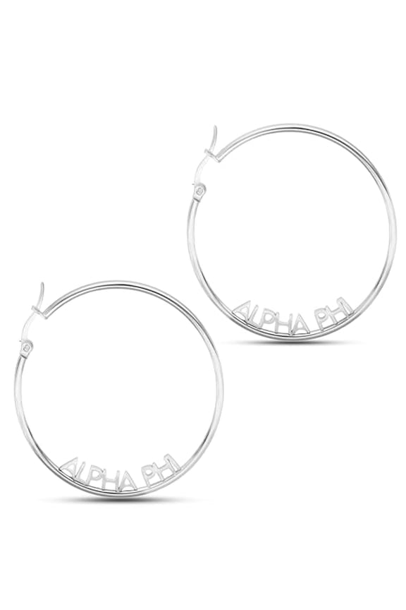 Sorority Shop Alpha Phi- Hoop Silver-Plated Dainty Earrings for Women -Alpha Phi Jewelry with Ideal 2" Diameter Hoops - Alpha Phi Gifts