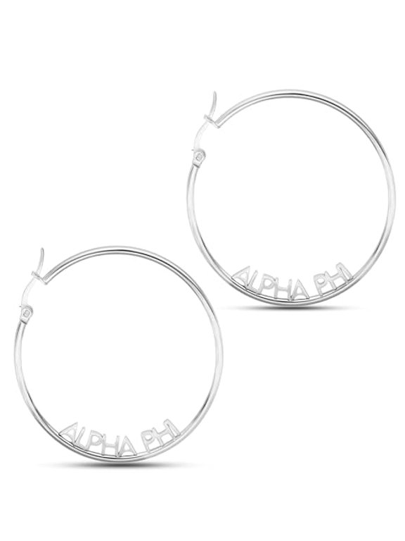 Sorority Shop Alpha Phi- Hoop Silver-Plated Dainty Earrings for Women -Alpha Phi Jewelry with Ideal 2" Diameter Hoops - Alpha Phi Gifts