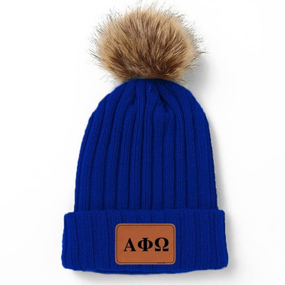 Sorority Shop Alpha Phi Omega Beanie Hat with Pompom, APO Sorority Name Patch Blue