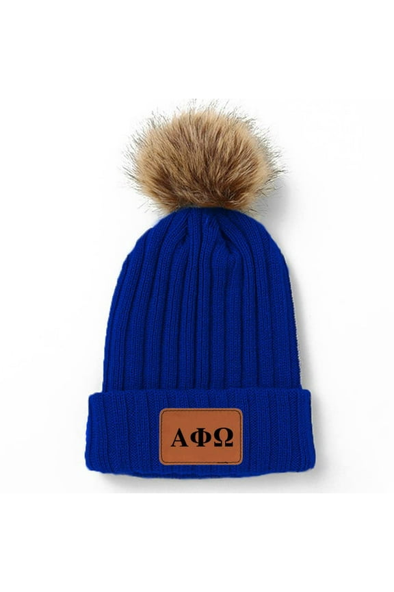 Sorority Shop Alpha Phi Omega Beanie Hat with Pompom, APO Sorority Name Patch Blue