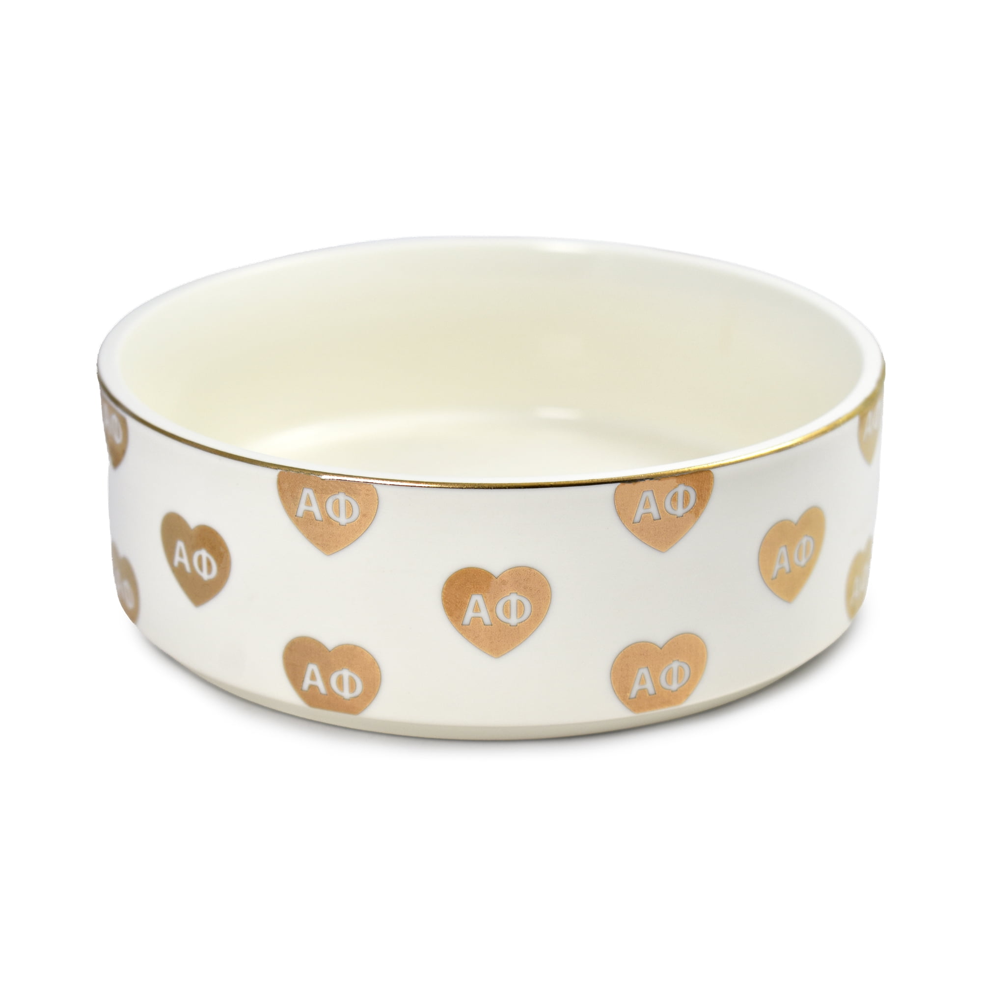 Sorority Shop Alpha Phi Pet Bowl, 6" Ceramic Bowl for Dogs and Cats, Heart Design with Sorority Greek Letters, Use for Food or Water