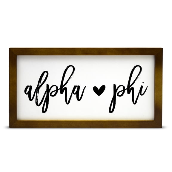 Sorority Shop Alpha Phi Wall Art - 17" X 9" Rectangle Wood Framed Wall Decor, Wall Sign with Script Design