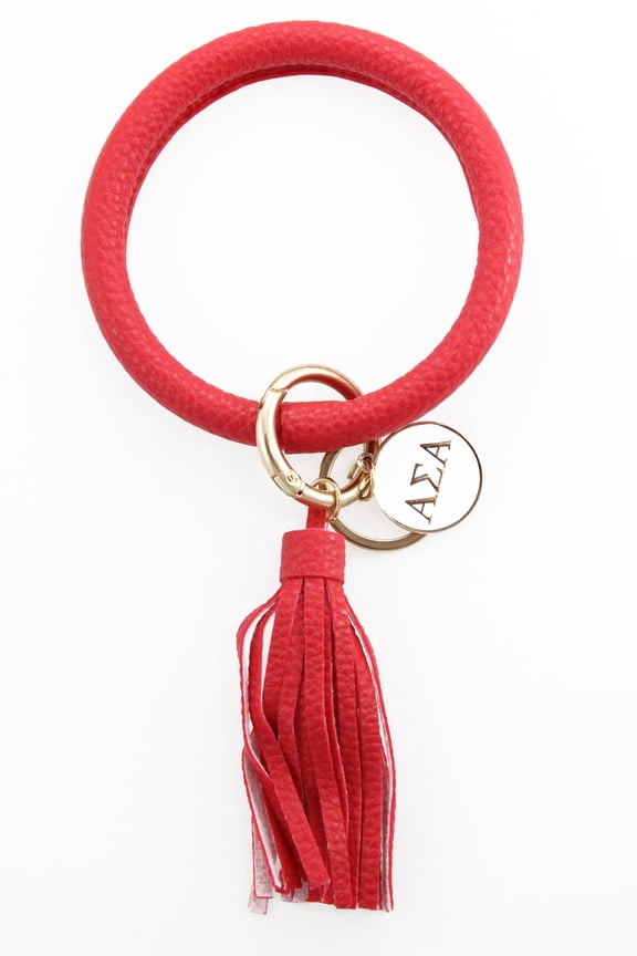 Alpha Sigma Alpha Bangle Keychain with Tassel and Engraved Disc - Red