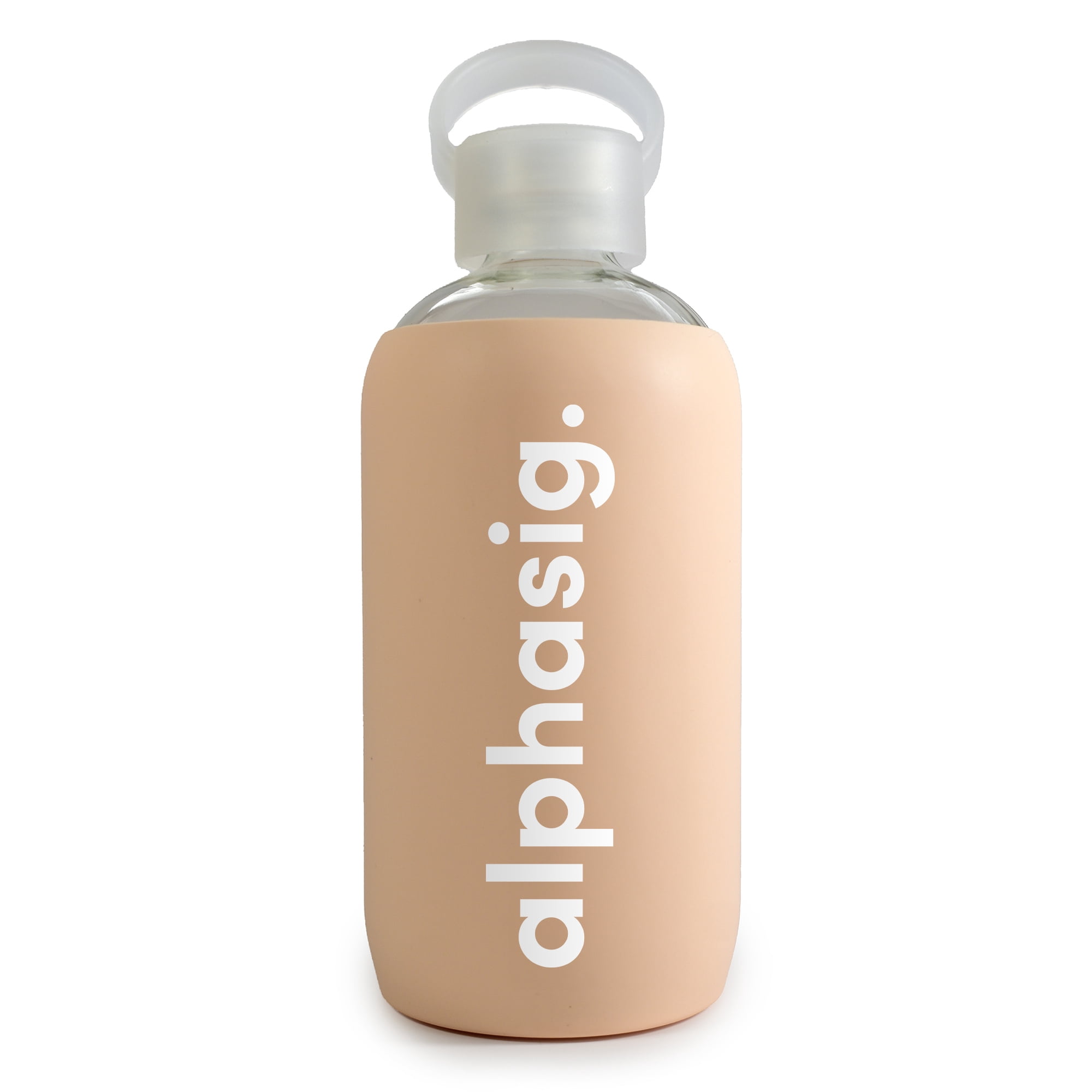 Sorority Shop Alpha Sigma Alpha Glass Water Bottle with Silicone Sleeve - 16 Oz Reusable Water Bottle with Leakproof Cap