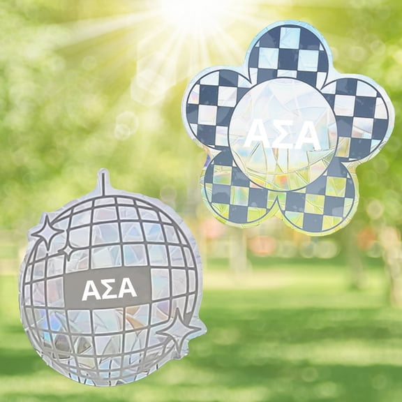 Sorority Shop Alpha Sigma Alpha Suncatcher Decal Stickers - Set of 2: Flower and Disco Ball Designs, Officially Licensed Window Sticker