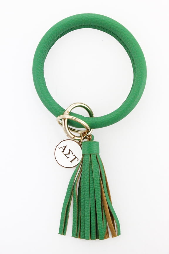 Alpha Sigma Tau Bangle Keychain with Tassel and Engraved Disc - Green