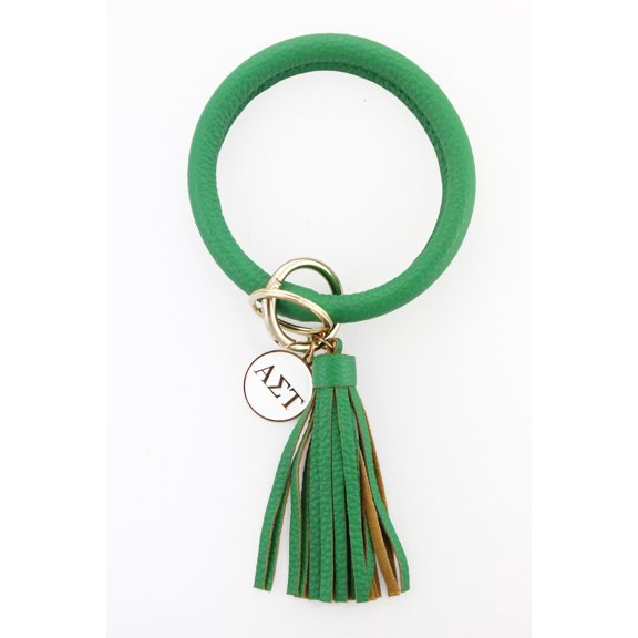Sorority Shop Alpha Sigma Tau Bangle Keychain with Tassel and Engraved Disc - Green