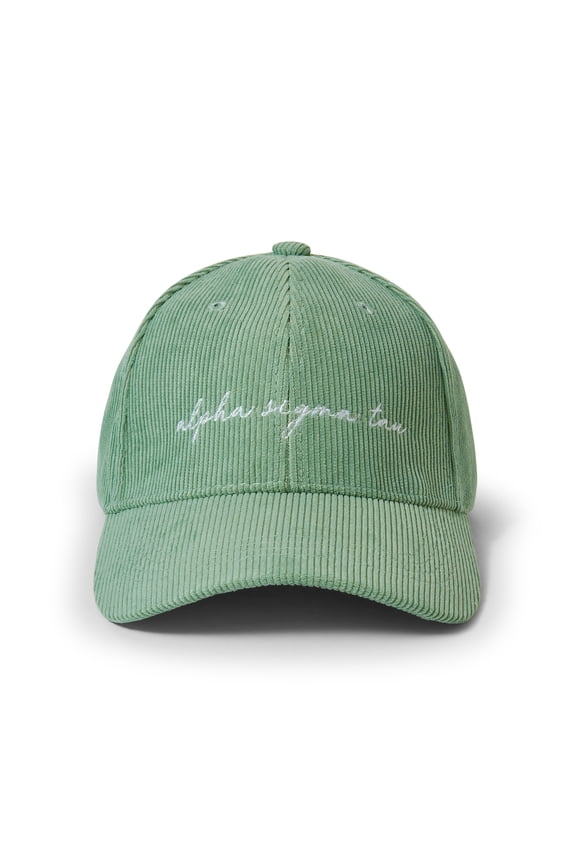Alpha Sigma Tau Baseball Hat - Women's Corduroy Cap with Embroidered Sorority Name