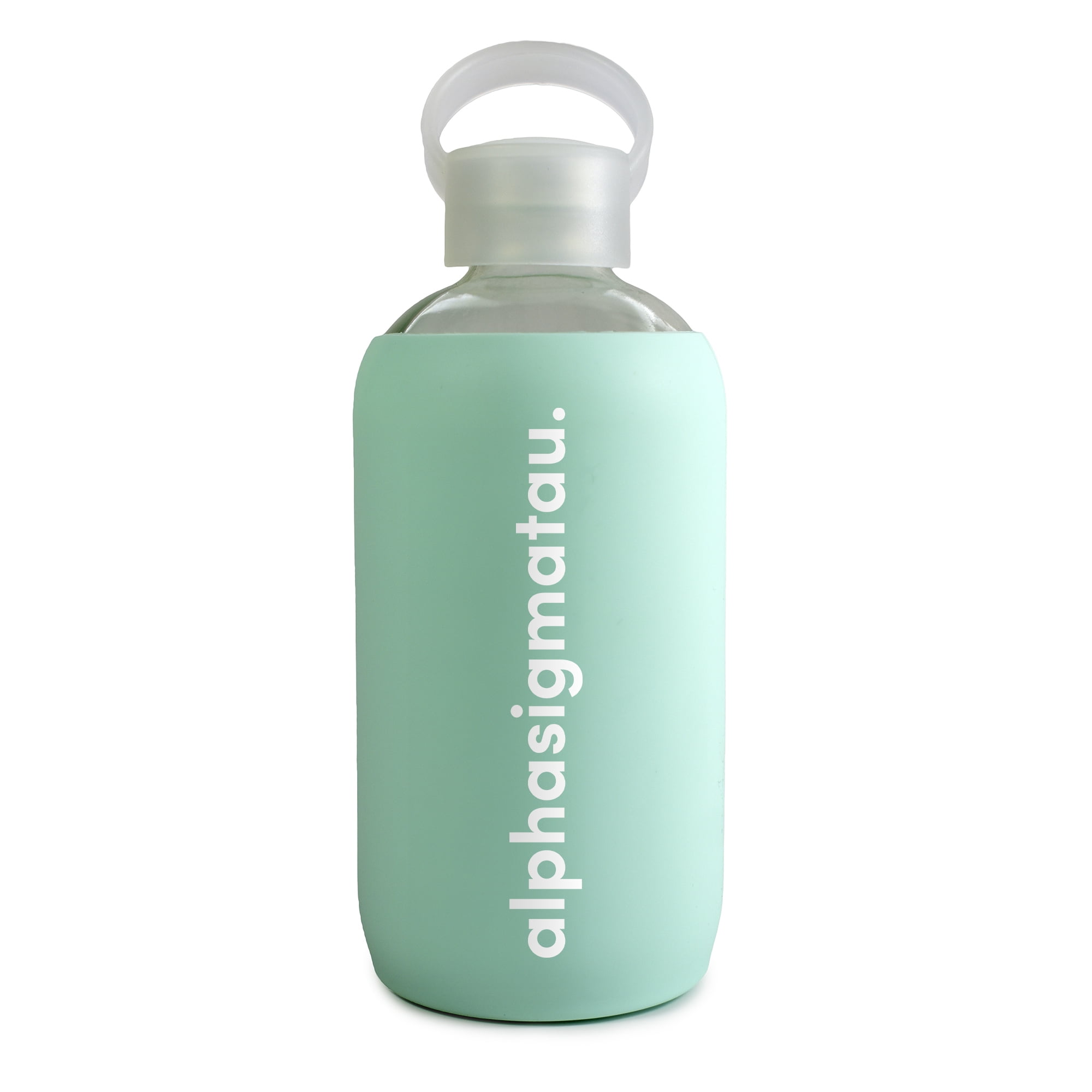 Sorority Shop Alpha Sigma Tau Glass Water Bottle with Silicone Sleeve - 16 Oz Reusable Water Bottle with Leakproof Cap