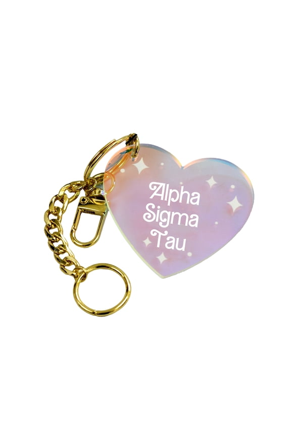 Alpha Sigma Tau Keychain - Iridescent Heart Sorority Name Design