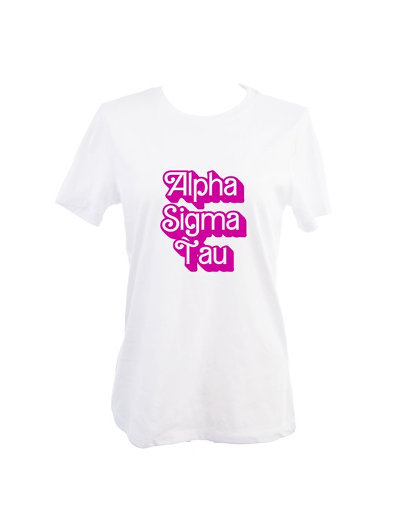 Alpha Sigma Tau Relaxed Fit T-Shirt with Pink Retro Dolly Design, Size X-Large
