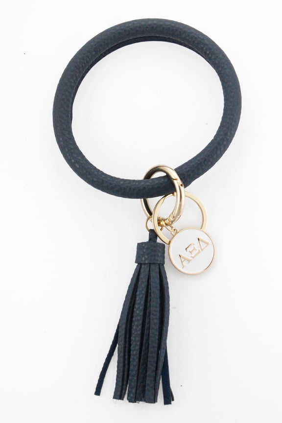 Alpha Xi Delta Bangle Keychain with Tassel and Engraved Disc - Blue