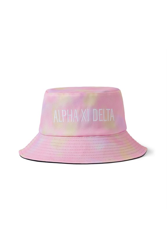 Alpha Xi Delta Bucket Hat - Pink Tie Dye Aesthetic with Embroidered Greek Sorority Name
